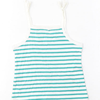 Marks and Spencer Girls Blue Striped Cotton Cropped Tank Size 2-3 Years Square Neck Pullover - Embroidered, Heart
