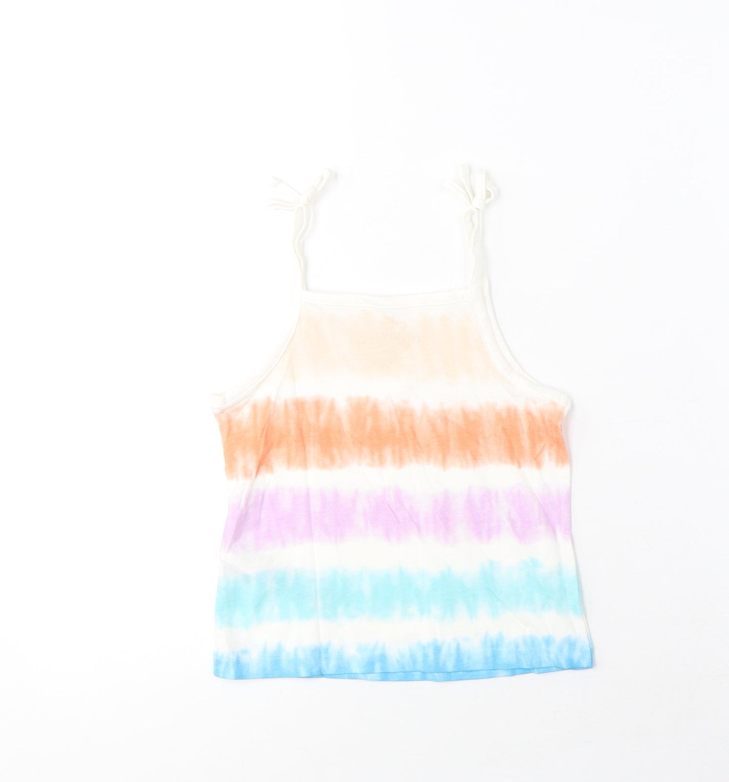 Marks and Spencer Girls Multicoloured Striped Cotton Cropped Tank Size 3-4 Years Square Neck Pullover