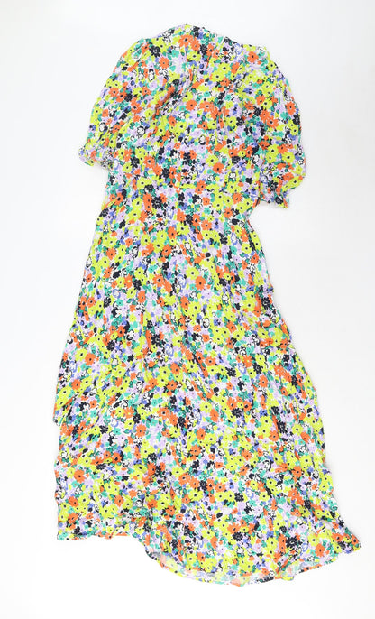 marks and Womens Multicoloured Floral Viscose A-Line Size 10 Crew Neck Zip