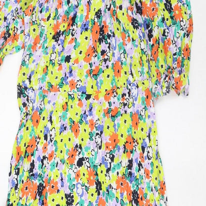 marks and Womens Multicoloured Floral Viscose A-Line Size 10 Crew Neck Zip