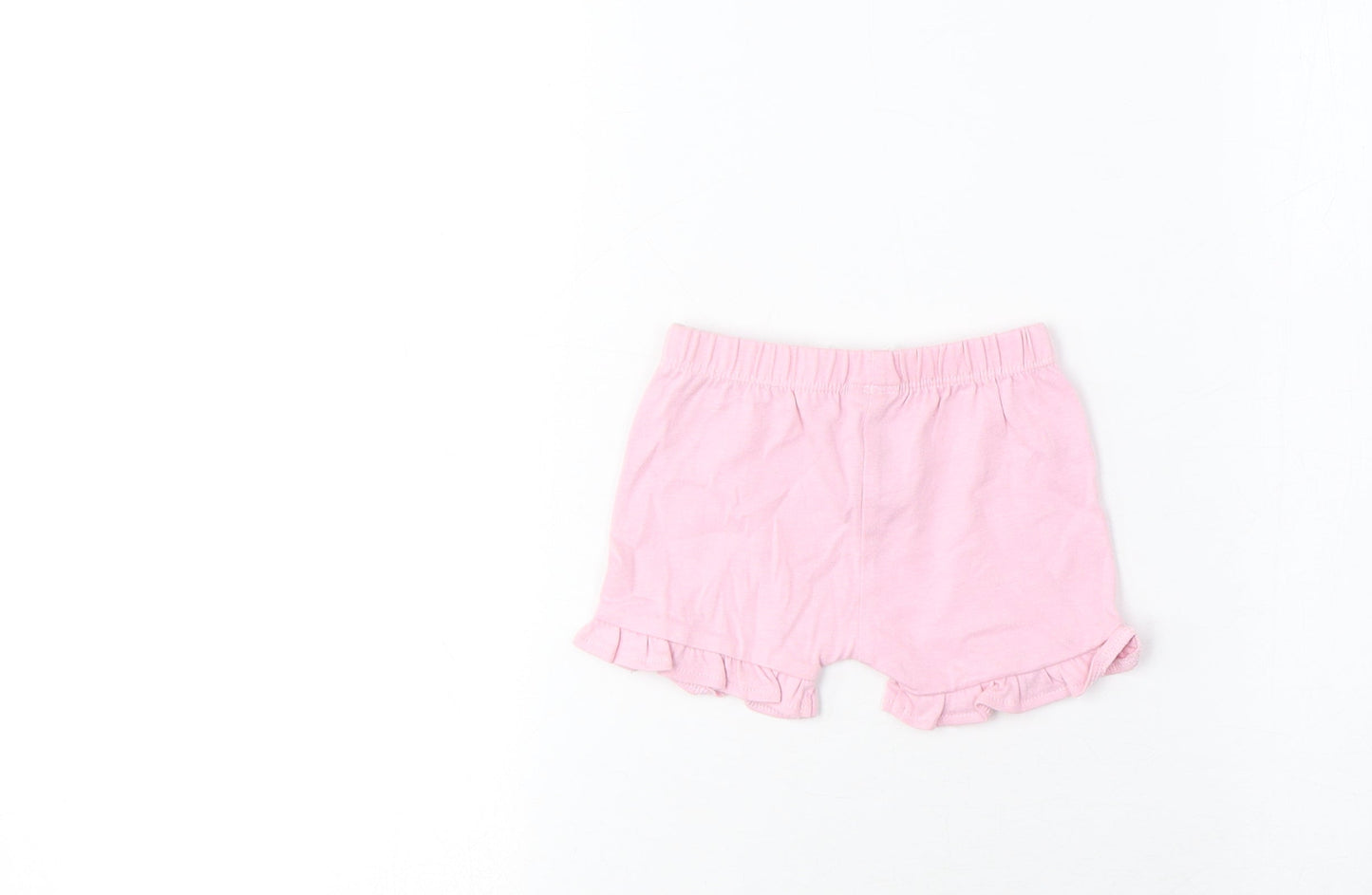 Marks and Spencer Girls Pink Cotton Cropped Trousers Size 0-3 Months Drawstring - Lettuce Edging