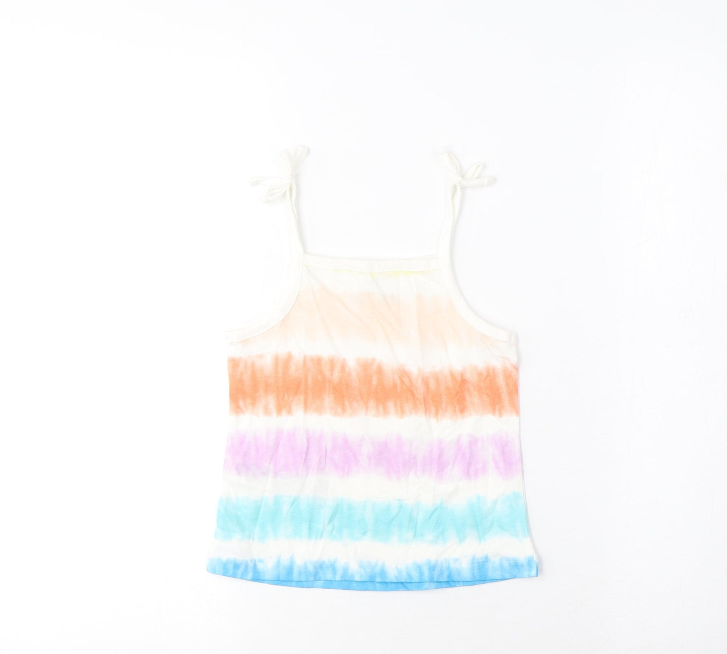 Marks and Spencer Girls Multicoloured Striped Cotton Cropped Tank Size 3-4 Years Square Neck Pullover