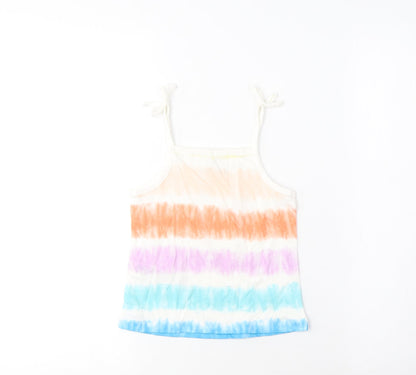 Marks and Spencer Girls Multicoloured Striped Cotton Cropped Tank Size 3-4 Years Square Neck Pullover