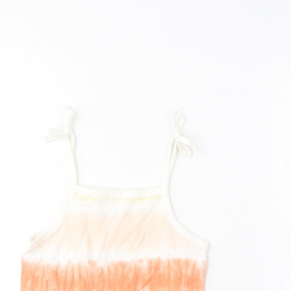 Marks and Spencer Girls Multicoloured Striped Cotton Cropped Tank Size 3-4 Years Square Neck Pullover