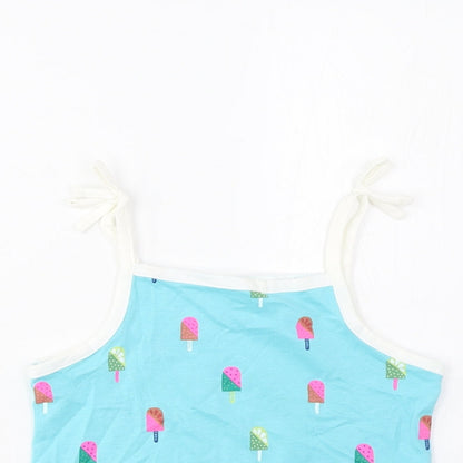 Marks and Spencer Girls Blue Geometric Cotton Cropped Tank Size 3-4 Years Square Neck Pullover