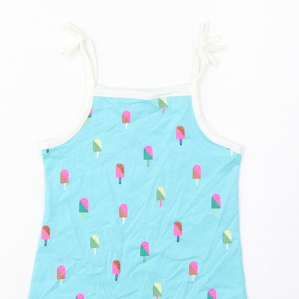 Marks and Spencer Girls Blue Geometric Cotton Cropped Tank Size 3-4 Years Square Neck Pullover