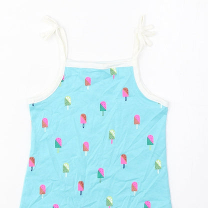 Marks and Spencer Girls Blue Geometric Cotton Cropped Tank Size 3-4 Years Square Neck Pullover