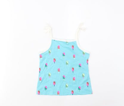 Marks and Spencer Girls Blue Geometric Cotton Basic Tank Size 3-4 Years Square Neck Pullover - Ice Lolly Print