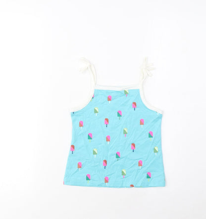 Marks and Spencer Girls Blue Geometric Cotton Basic Tank Size 3-4 Years Square Neck Pullover - Ice Lolly Print
