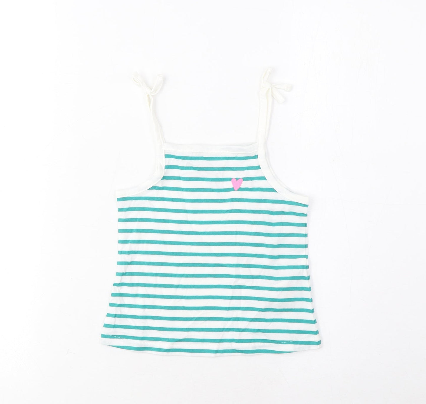 Marks and Spencer Girls Blue Striped Cotton Cropped Tank Size 2-3 Years Square Neck Pullover - Embroidered, Heart