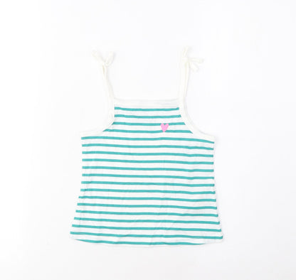 Marks and Spencer Girls Blue Striped Cotton Cropped Tank Size 2-3 Years Square Neck Pullover - Embroidered, Heart
