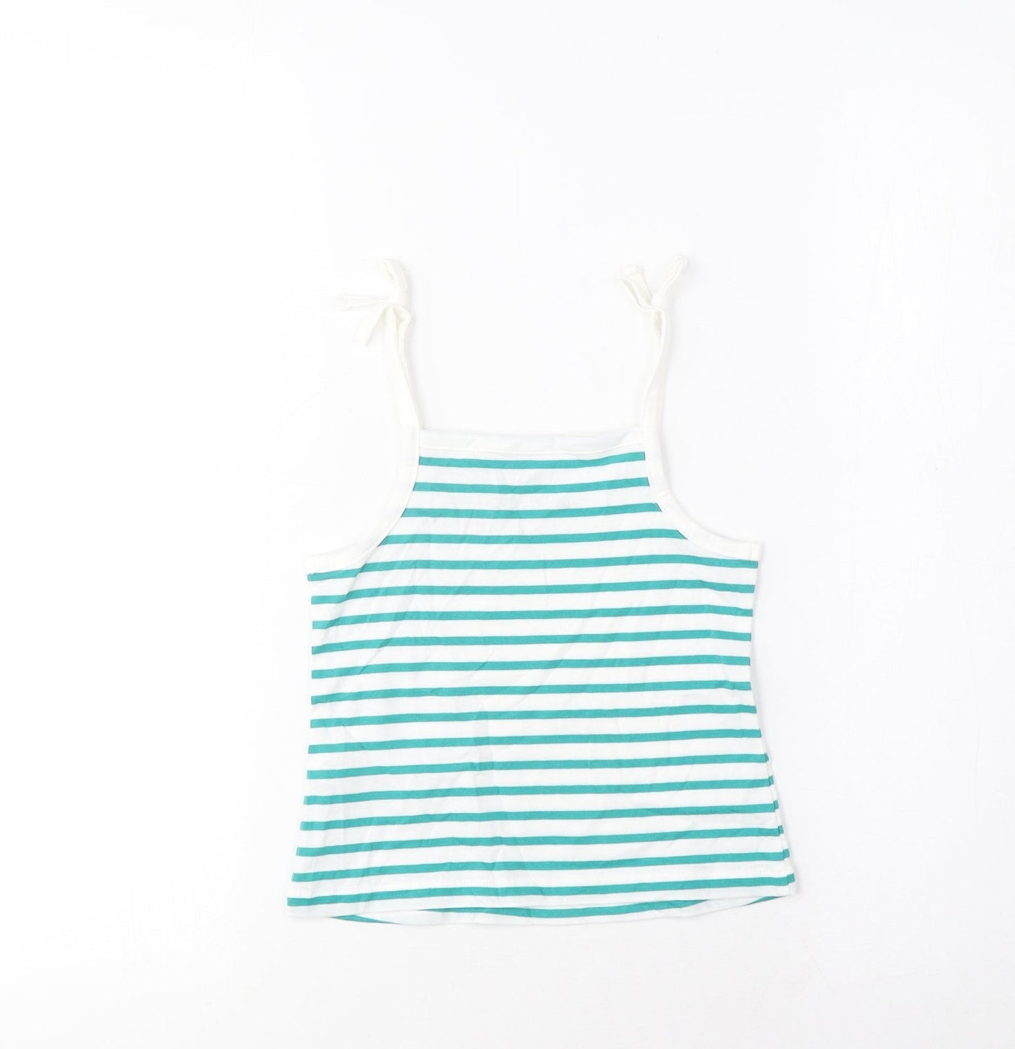 Marks and Spencer Girls Blue Striped Cotton Cropped Tank Size 2-3 Years Square Neck Pullover - Embroidered, Heart