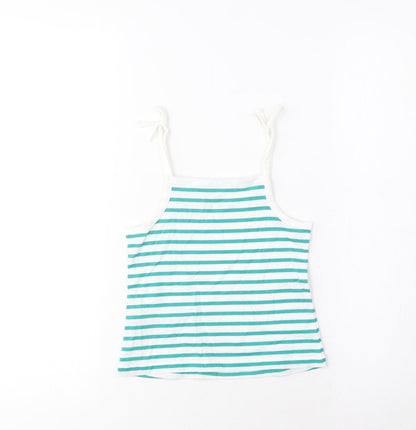 Marks and Spencer Girls Blue Striped Cotton Cropped Tank Size 2-3 Years Square Neck Pullover - Embroidered, Heart