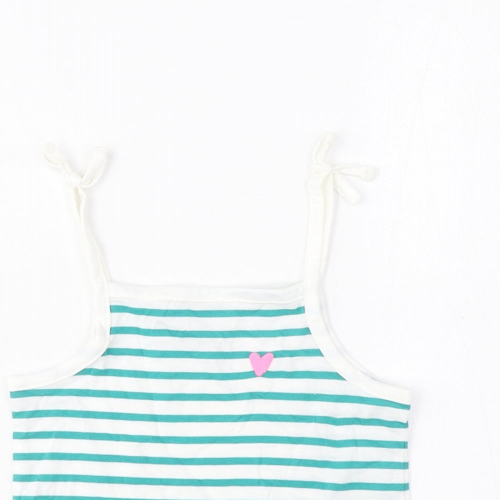 Marks and Spencer Girls Blue Striped Cotton Cropped Tank Size 2-3 Years Square Neck Pullover - Embroidered, Heart