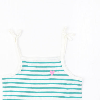 Marks and Spencer Girls Blue Striped Cotton Cropped Tank Size 2-3 Years Square Neck Pullover - Embroidered, Heart