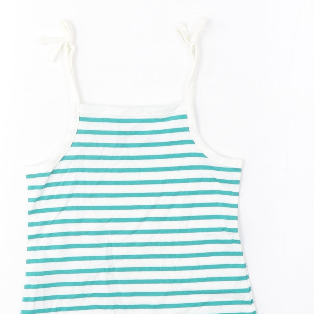 Marks and Spencer Girls Blue Striped Cotton Cropped Tank Size 2-3 Years Square Neck Pullover - Embroidered, Heart