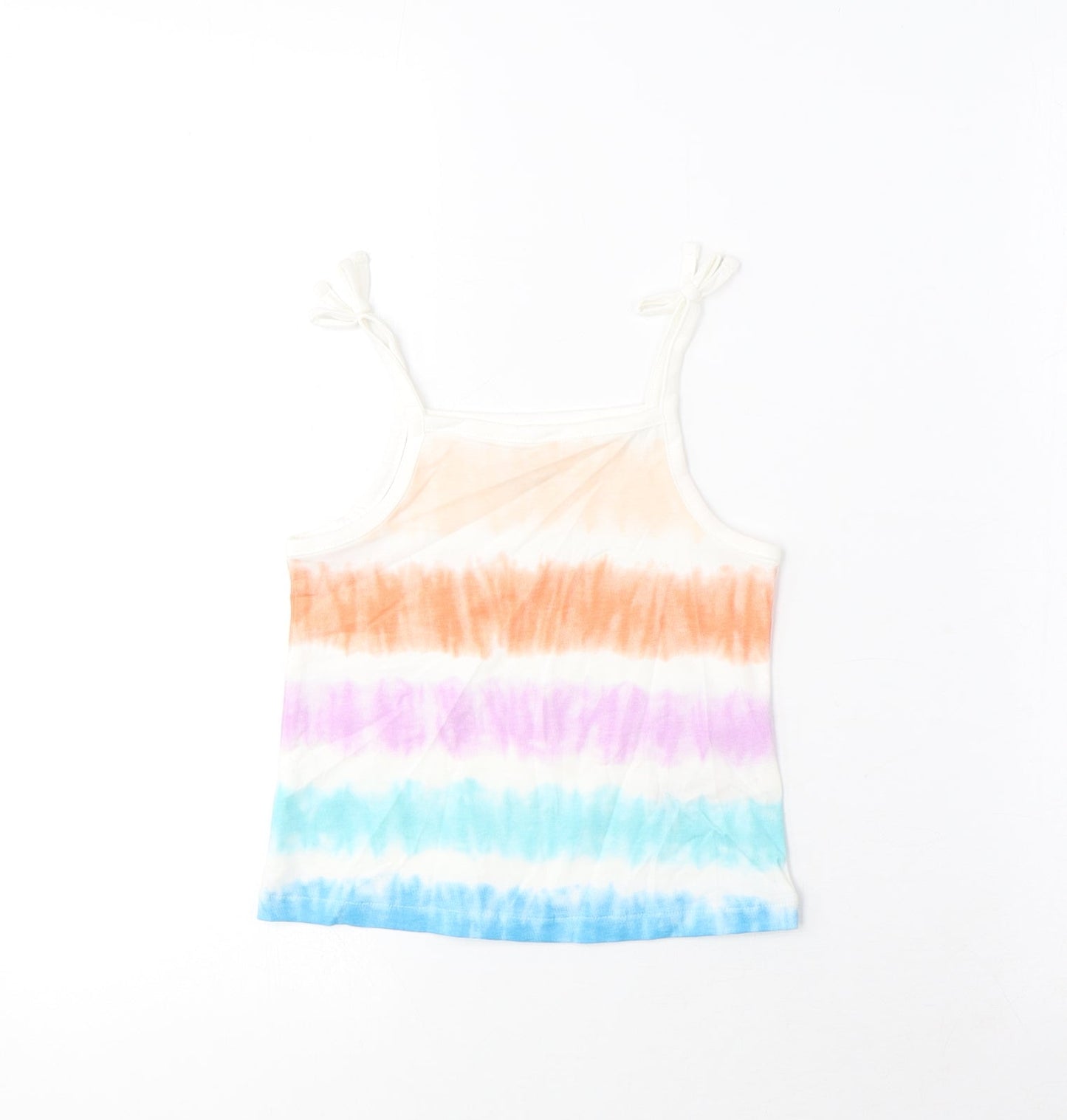 Marks and Spencer Girls Multicoloured Striped Cotton Cropped Tank Size 2-3 Years Square Neck Pullover