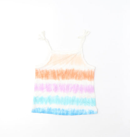 Marks and Spencer Girls Multicoloured Striped Cotton Cropped Tank Size 2-3 Years Square Neck Pullover