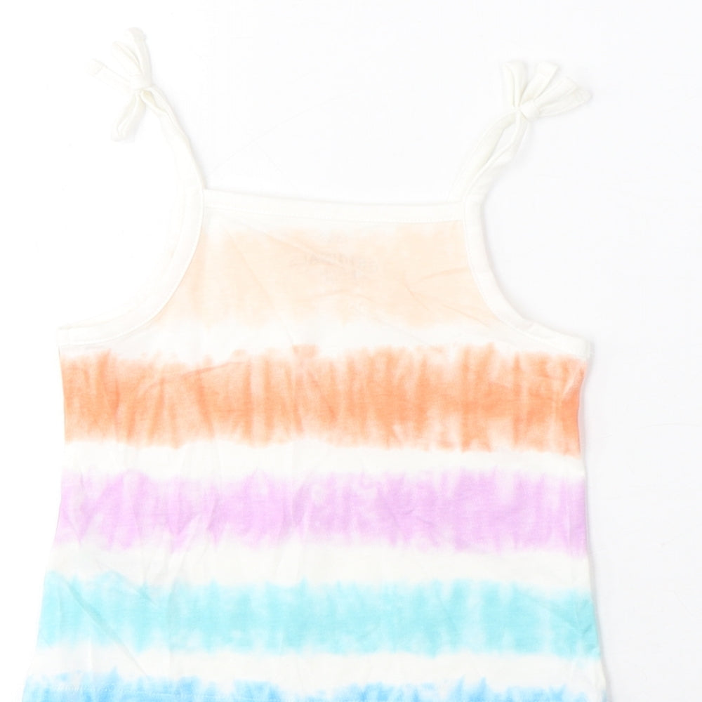 Marks and Spencer Girls Multicoloured Striped Cotton Cropped Tank Size 2-3 Years Square Neck Pullover