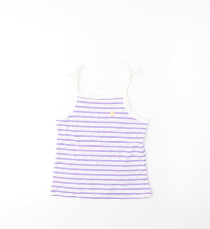 Marks and Spencer Girls Purple Striped Cotton Cropped Tank Size 2-3 Years Square Neck Pullover - Embroidered, Heart