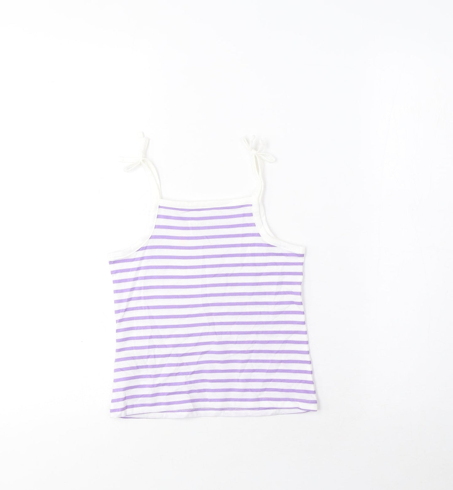 Marks and Spencer Girls Purple Striped Cotton Cropped Tank Size 2-3 Years Square Neck Pullover - Embroidered, Heart