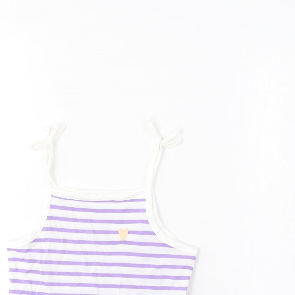 Marks and Spencer Girls Purple Striped Cotton Cropped Tank Size 2-3 Years Square Neck Pullover - Embroidered, Heart