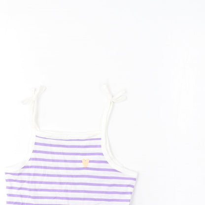 Marks and Spencer Girls Purple Striped Cotton Cropped Tank Size 2-3 Years Square Neck Pullover - Embroidered, Heart