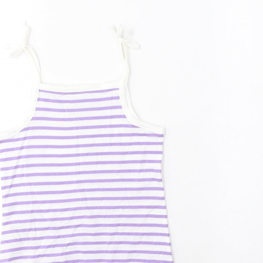 Marks and Spencer Girls Purple Striped Cotton Cropped Tank Size 2-3 Years Square Neck Pullover - Embroidered, Heart