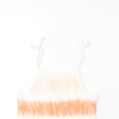 Marks and Spencer Girls Multicoloured Striped Cotton Cropped Tank Size 5-6 Years Square Neck Pullover