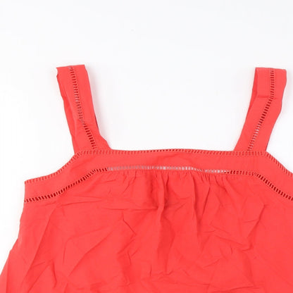 Marks and Spencer Womens Pink Cotton Camisole Tank Size 6 Square Neck - Embroidered