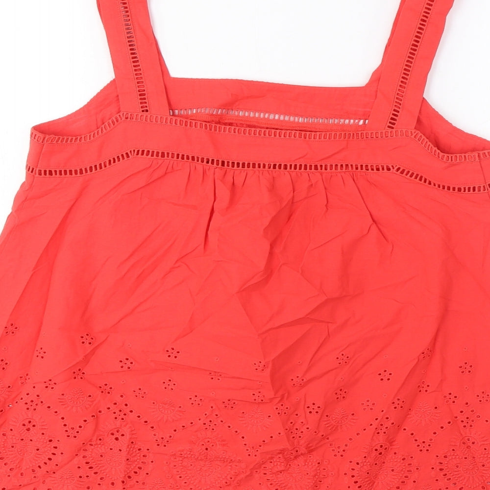 Marks and Spencer Womens Pink Cotton Camisole Tank Size 6 Square Neck - Embroidered