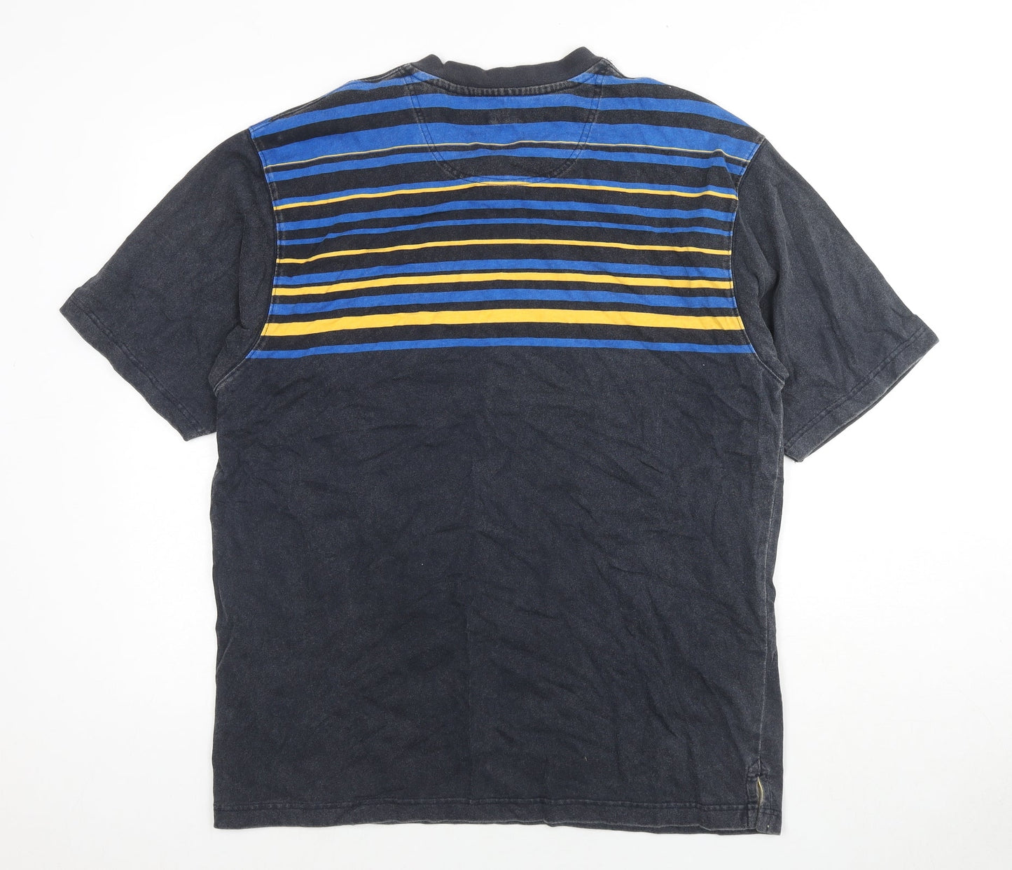 Maine Mens Grey Striped Cotton T-Shirt Size M V-Neck