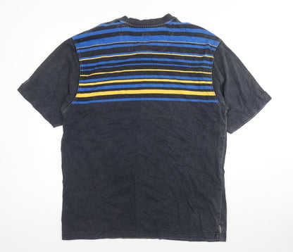 Maine Mens Grey Striped Cotton T-Shirt Size M V-Neck