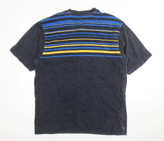 Maine Mens Grey Striped Cotton T-Shirt Size M V-Neck