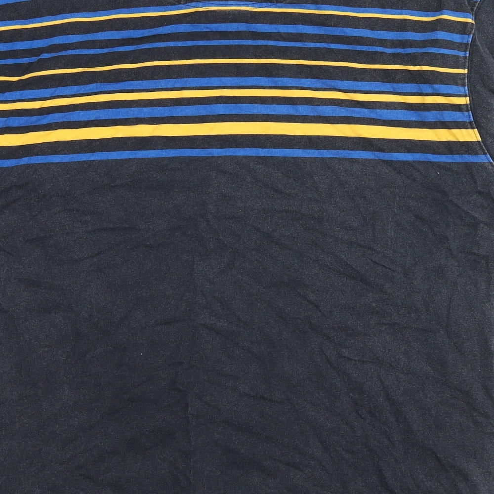 Maine Mens Grey Striped Cotton T-Shirt Size M V-Neck