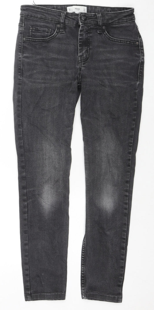 Mango Womens Grey Cotton Skinny Jeans Size 8 L24 in Regular Zip