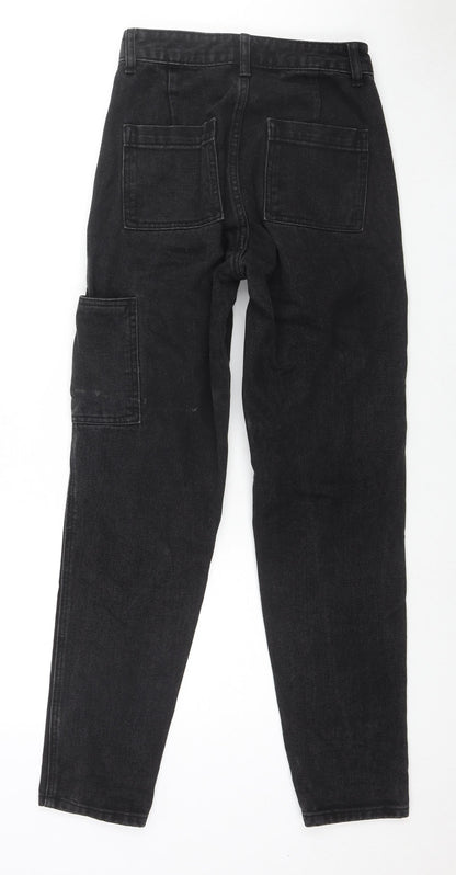 PRETTYLITTLETHING Womens Black Cotton Straight Jeans Size 4 L27 in Regular Zip - Cargo Style