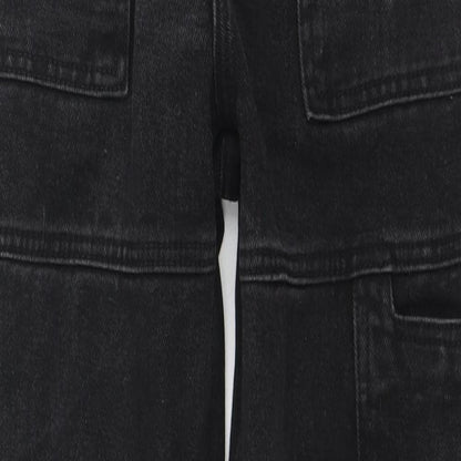 PRETTYLITTLETHING Womens Black Cotton Straight Jeans Size 4 L27 in Regular Zip - Cargo Style