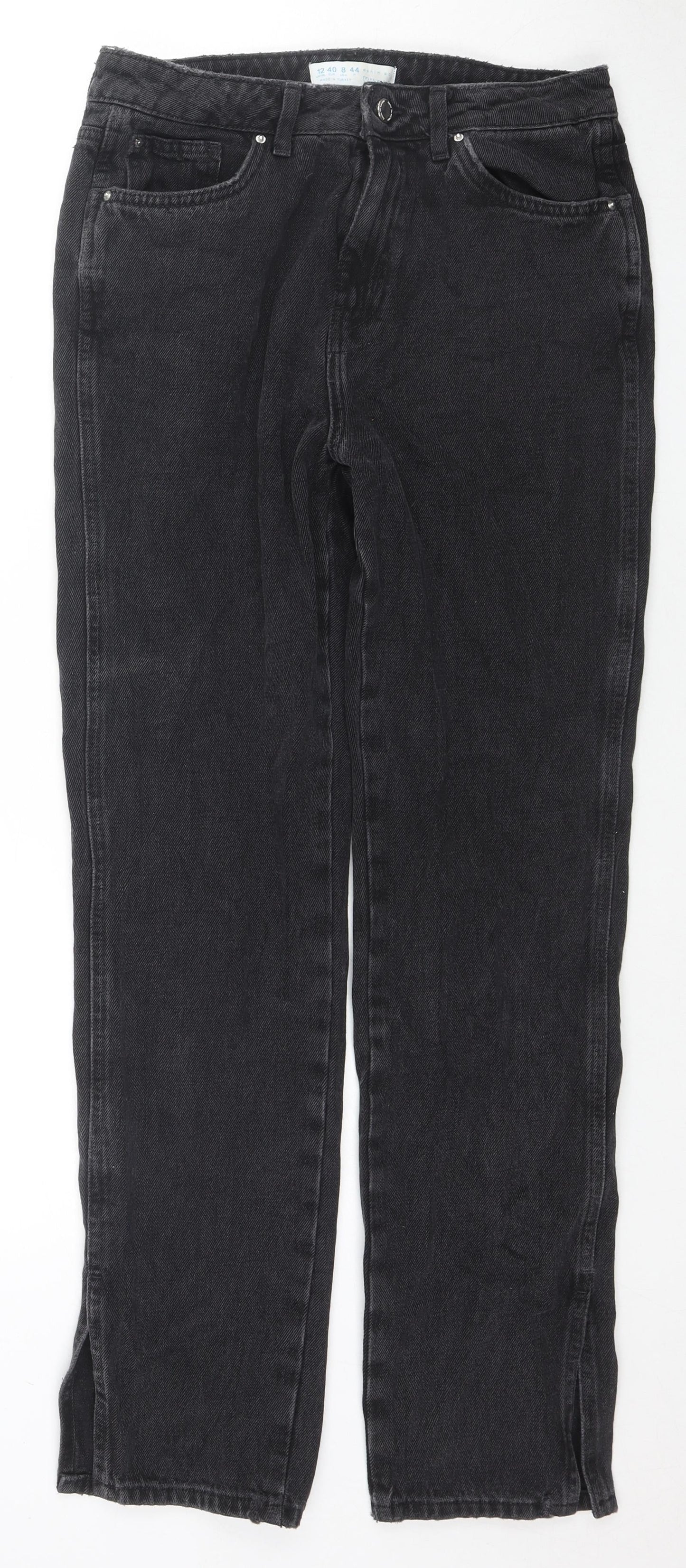 Denim & Co. Womens Black Cotton Straight Jeans Size 12 L30 in Regular Zip - Side Slit(s)