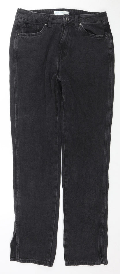 Denim & Co. Womens Black Cotton Straight Jeans Size 12 L30 in Regular Zip - Side Slit(s)