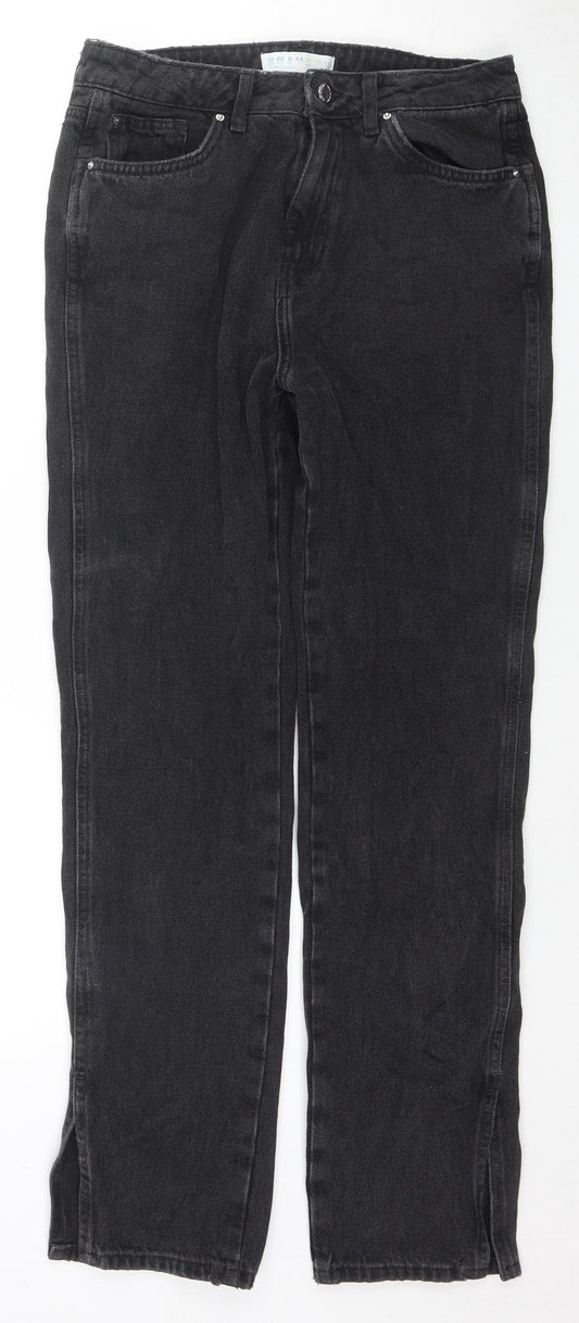 Denim & Co. Womens Black Cotton Straight Jeans Size 12 L30 in Regular Zip - Side Slit(s)