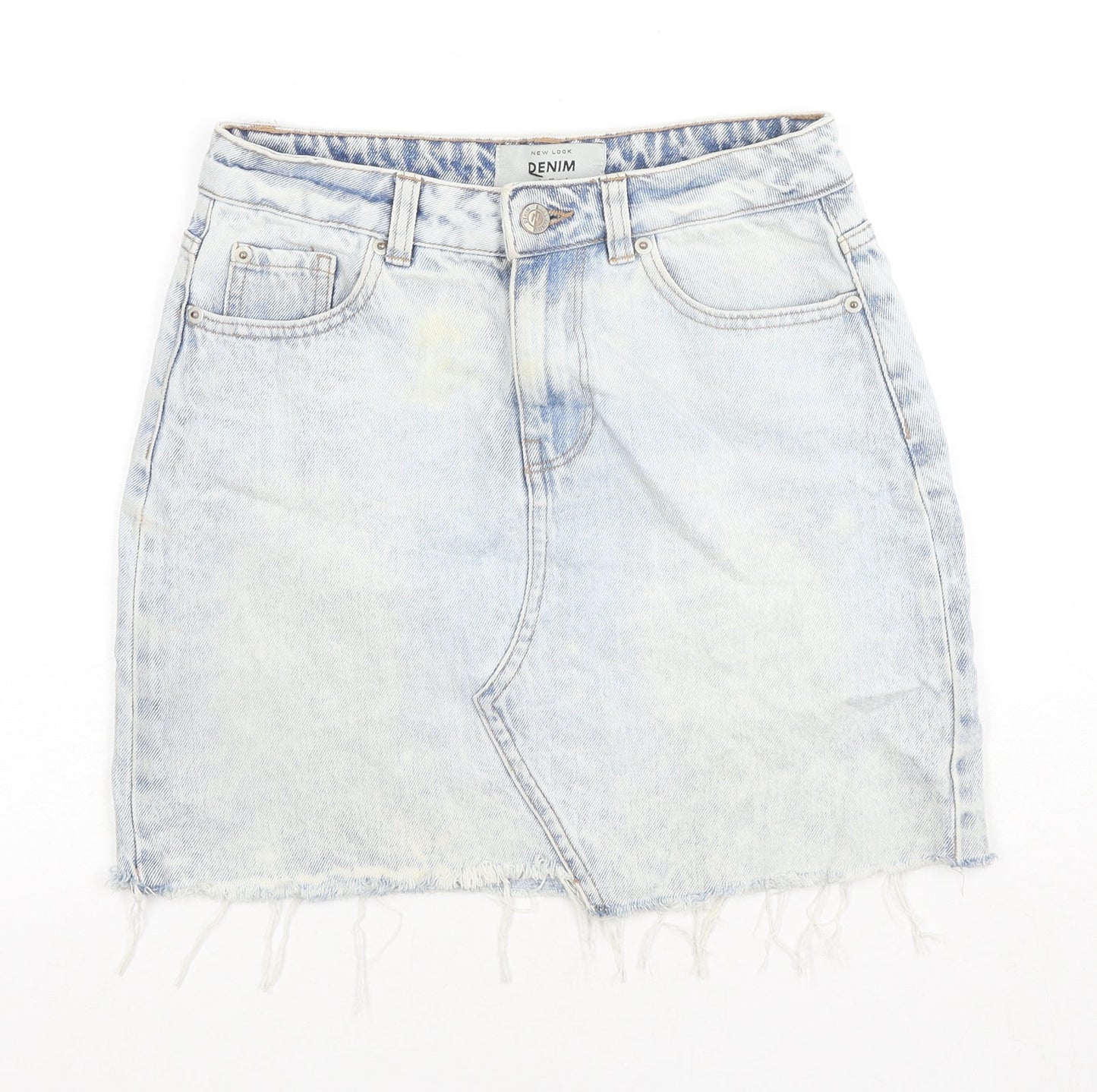 New Look Womens Blue Cotton A-Line Skirt Size 8 Zip