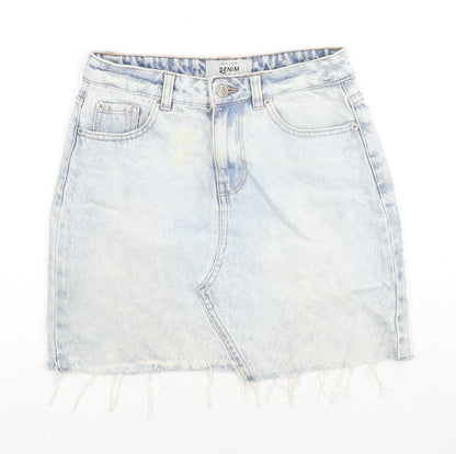 New Look Womens Blue Cotton A-Line Skirt Size 8 Zip