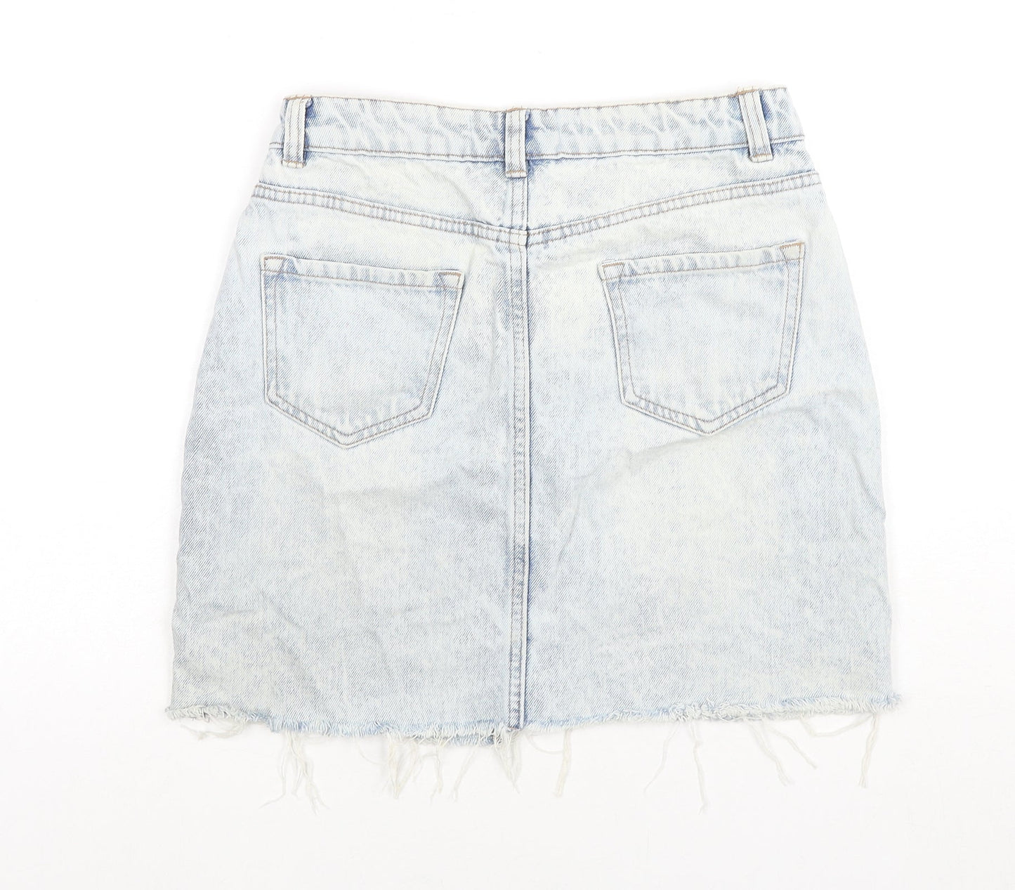 New Look Womens Blue Cotton A-Line Skirt Size 8 Zip