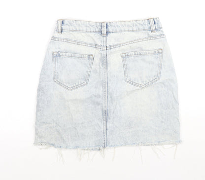 New Look Womens Blue Cotton A-Line Skirt Size 8 Zip