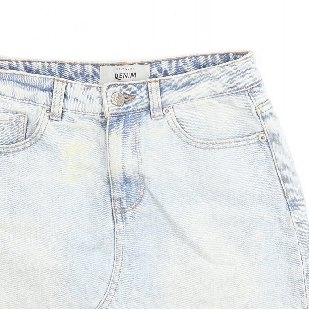 New Look Womens Blue Cotton A-Line Skirt Size 8 Zip