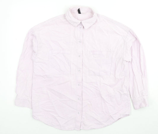 Divided by H&M Womens Pink Cotton Basic Button-Up Size XS Collared