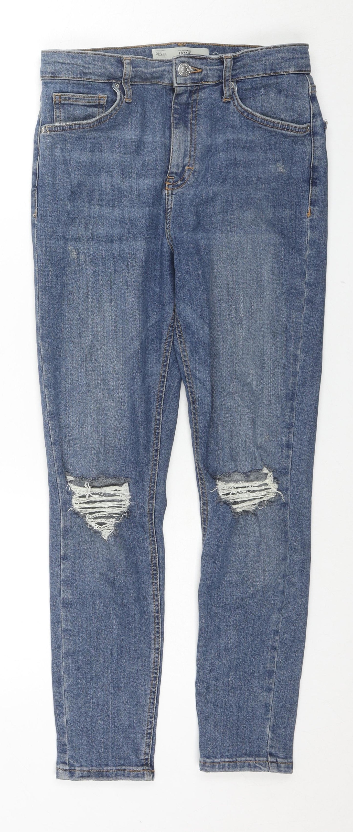 Topshop Womens Blue Cotton Skinny Jeans Size 28 L30 in Regular Zip