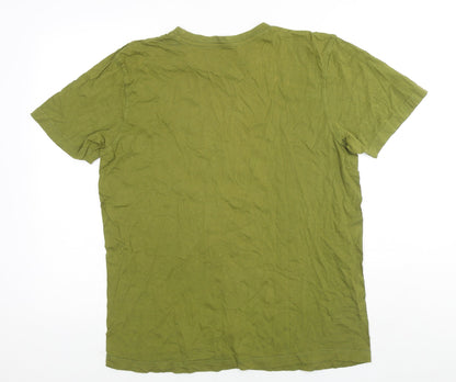 Avenue Mens Green Cotton T-Shirt Size M Round Neck