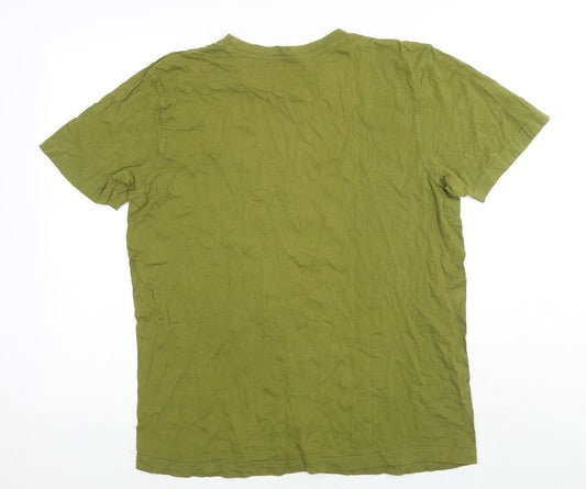 Avenue Mens Green Cotton T-Shirt Size M Round Neck